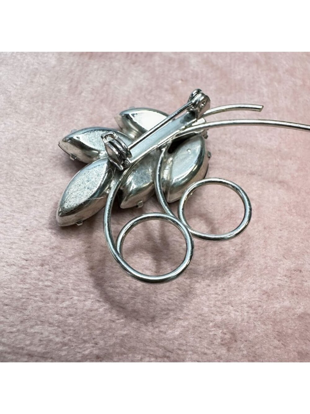 Vintage MCM Jet Black & Silver-Tone Floral Leaf Brooch Pin Mid-Century Modern - Picture 5 of 9